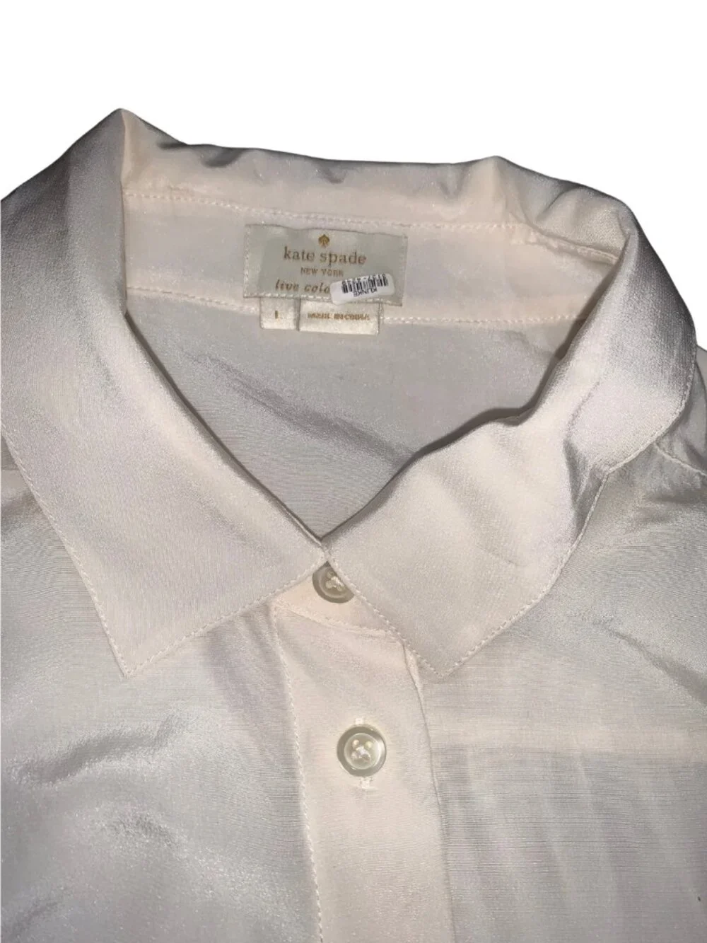 Kate Spade White Long-sleeve silk button-down blouse  - Size L - Pre-Loved